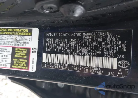 2014 Toyota Corolla Le from USA, damaged, VIN 2T1BURHE2EC157365